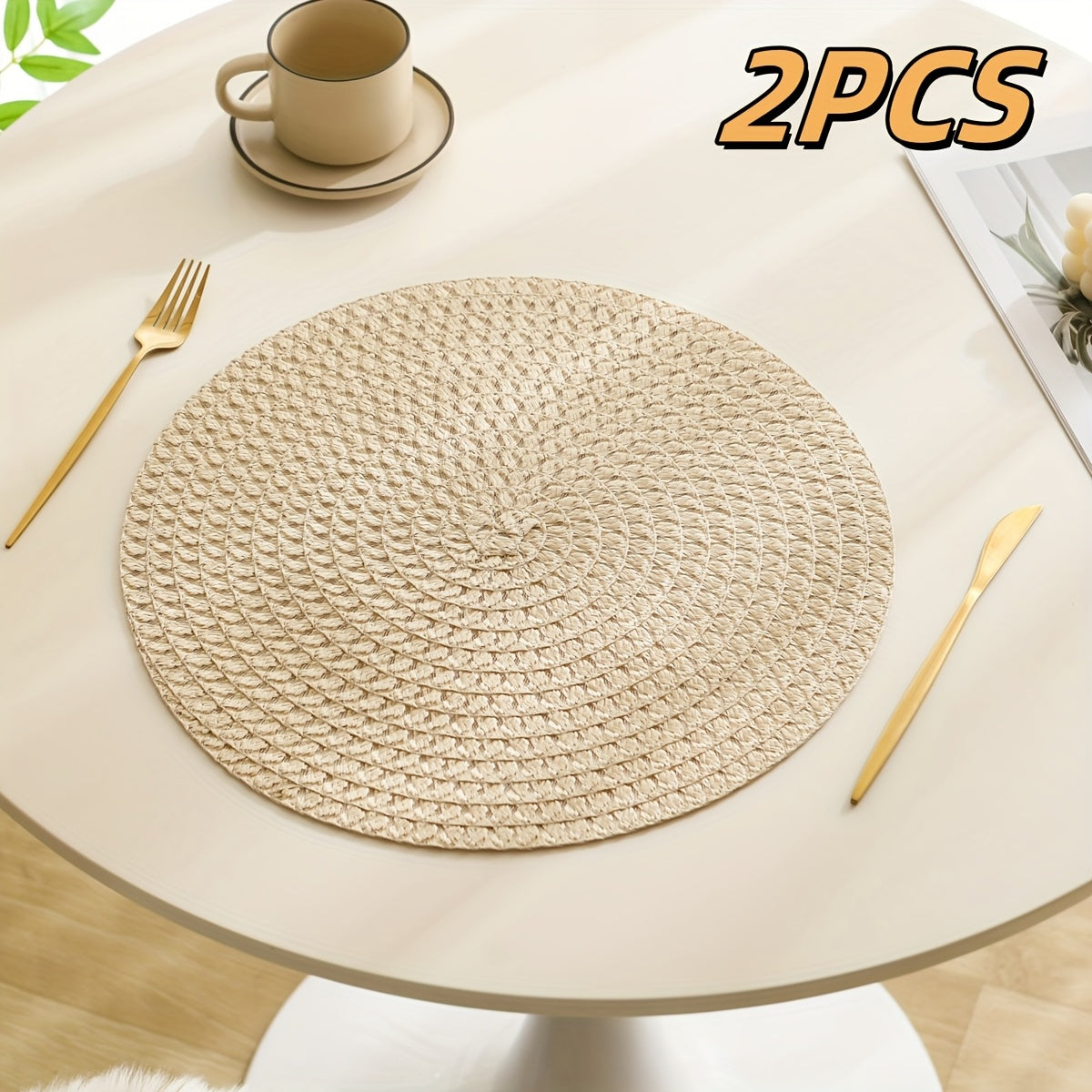 [Linen Placemats] 2/4/6pcs Linen Placemats Spring Summer Place Mats Heat-Resistant Washable Table Mats Tableware Pads Plate Mats Placemats Home Decor