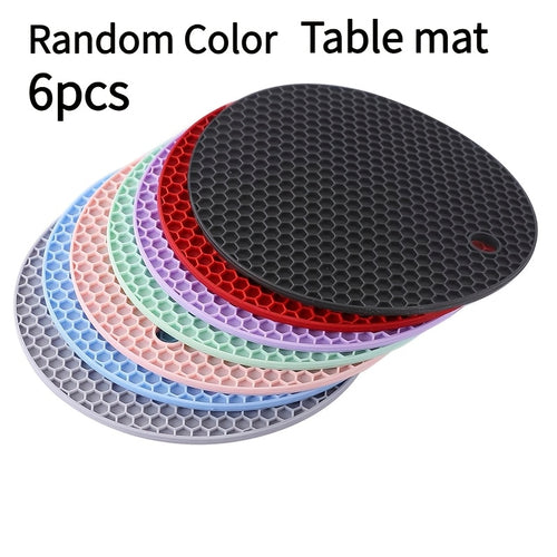 6pcs Silicone Honeycomb Dining Table Insulation Mats - Non-Slip And Durable, Random Colors, Suitable for Dining Tables, Cookware, Barbecues - Multi-Functional Kitchen And Dining Room Accessory, Essential for Rvs, Everyday Dinners