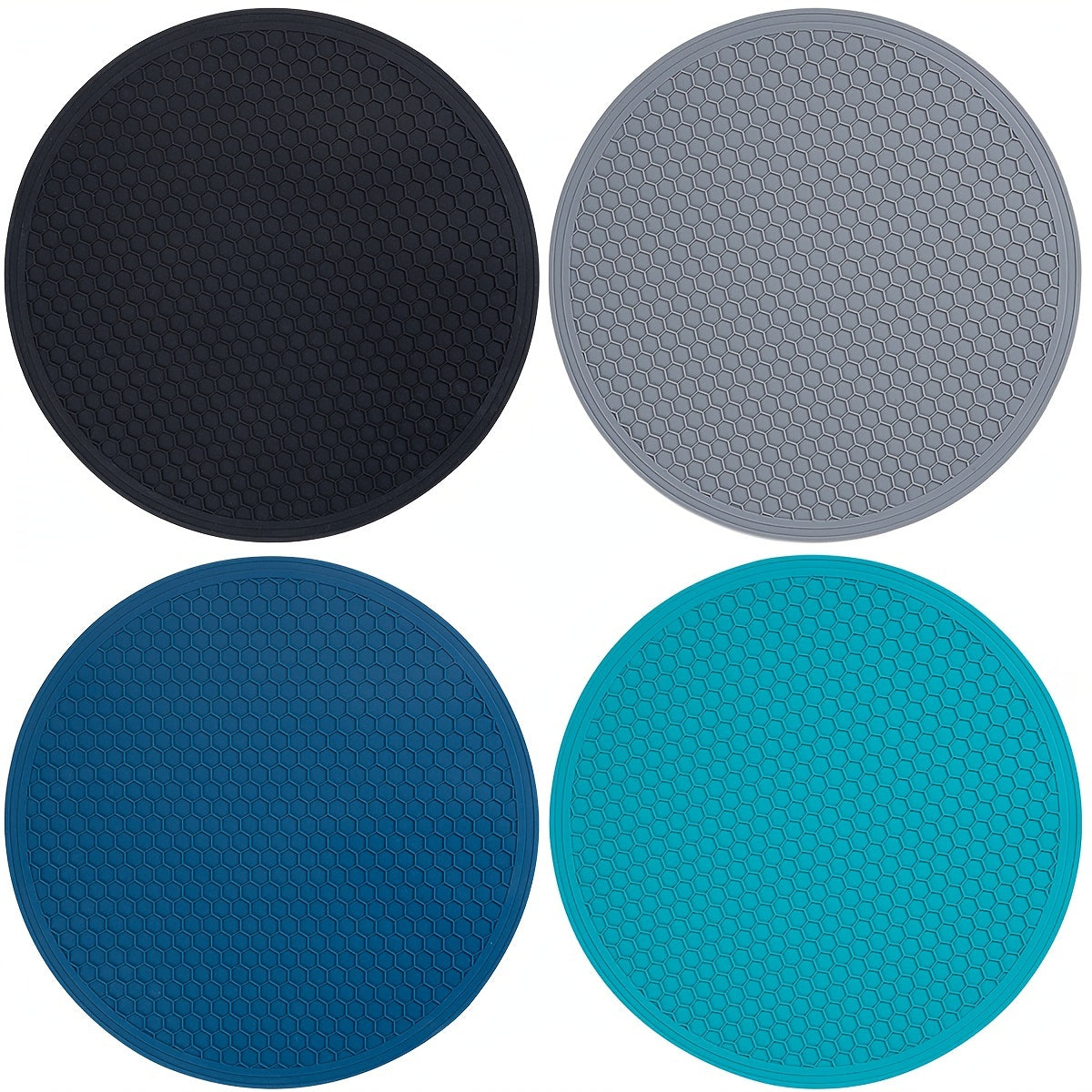 [4pcs Silicone Insulation Pads] 4pcs Food Grade Silicone Honeycomb Insulation Pads | Large Size Multifunctional Pot, Bowl & Tableware Drying Pads | Microwave Anti-Scalding Kitchen Accessories in 4 Colors