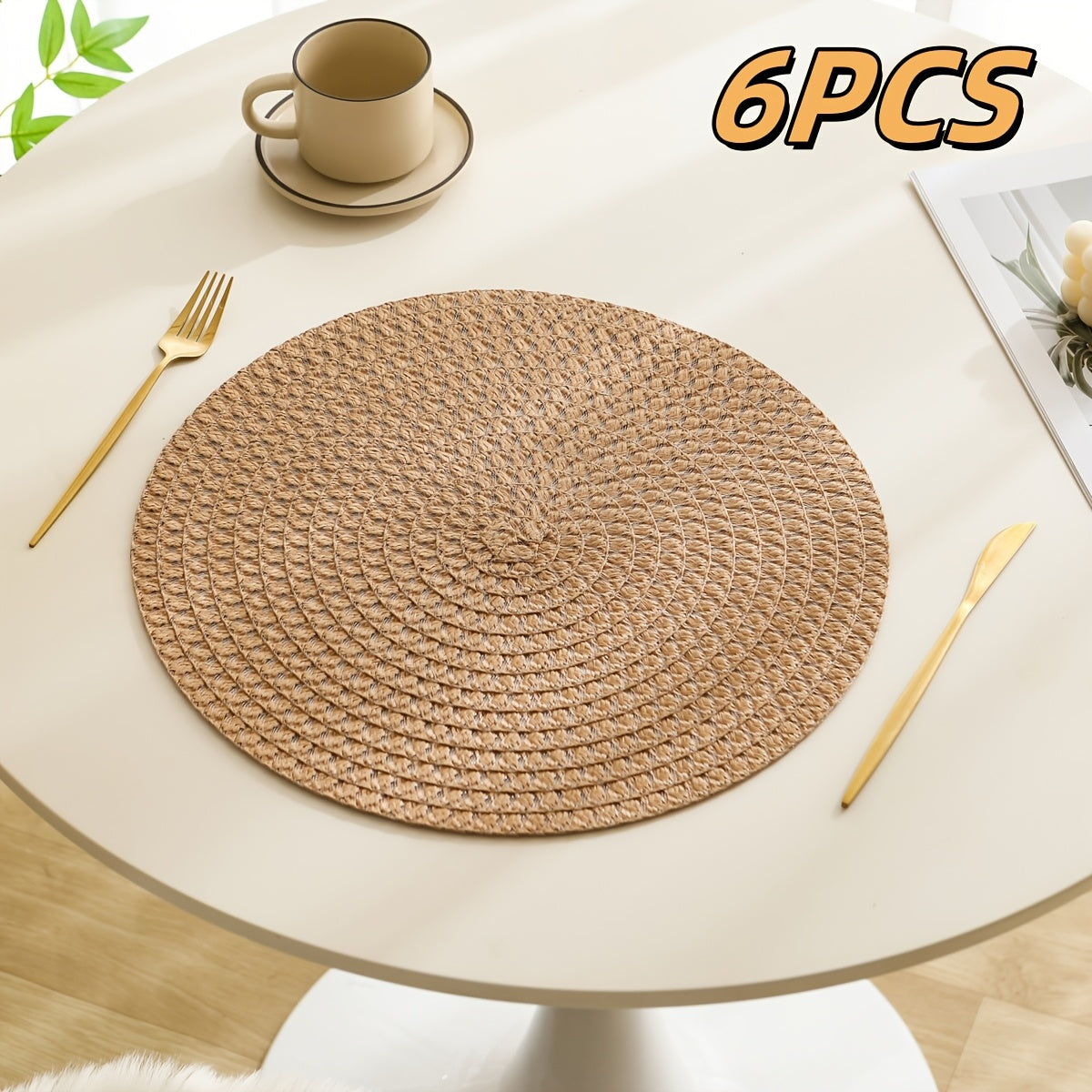 [Linen Placemats] 2/4/6pcs Linen Placemats Spring Summer Place Mats Heat-Resistant Washable Table Mats Tableware Pads Plate Mats Placemats Home Decor
