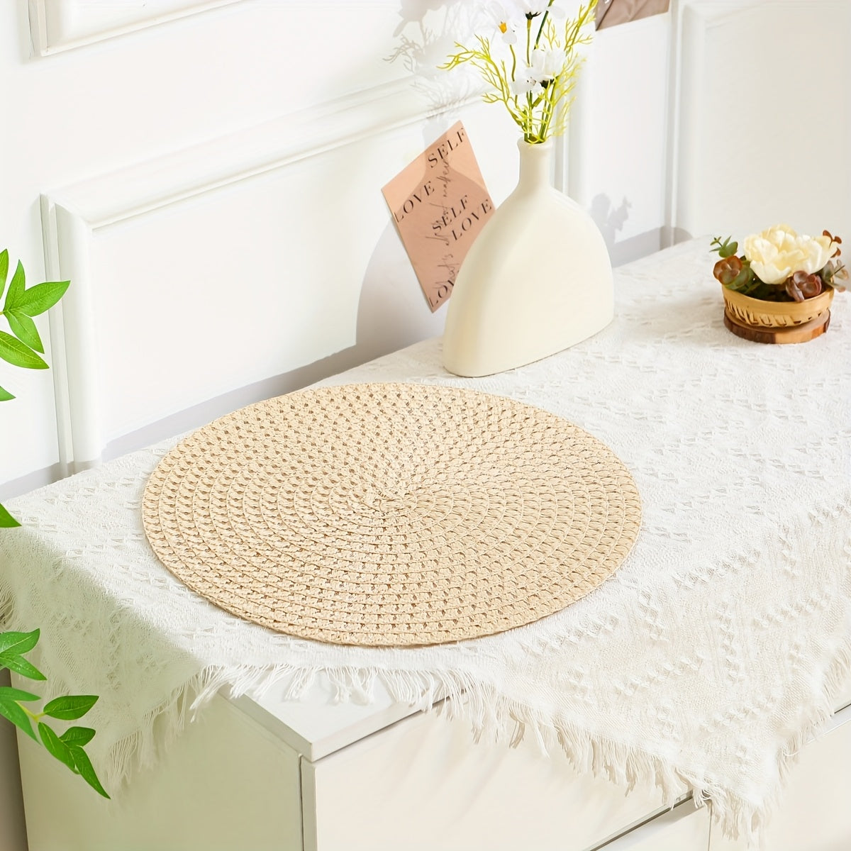 [Linen Placemats] 2/4/6pcs Linen Placemats Spring Summer Place Mats Heat-Resistant Washable Table Mats Tableware Pads Plate Mats Placemats Home Decor