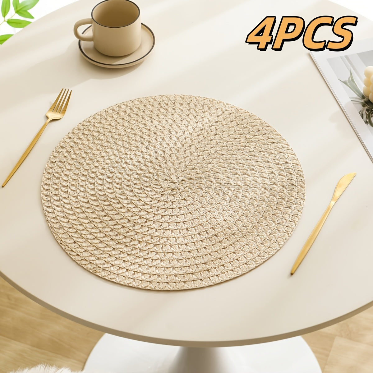 [Linen Placemats] 2/4/6pcs Linen Placemats Spring Summer Place Mats Heat-Resistant Washable Table Mats Tableware Pads Plate Mats Placemats Home Decor